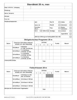 Standblatt 25 m
