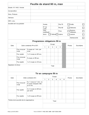 Feuille de stand 50 m