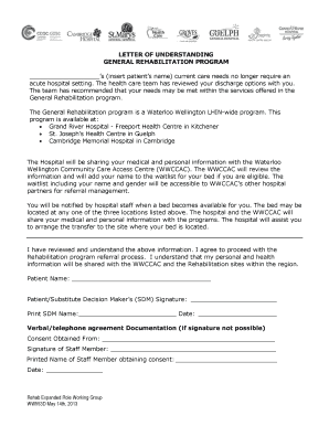 Letter of Understanding for General Rehabilitation Program