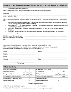 Tenant Vacating Notice (Lease Not Expired)