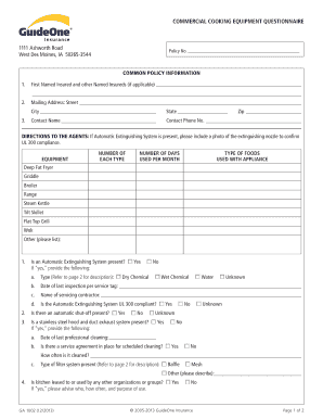 Commercial Cooking Equipment Questionnaire