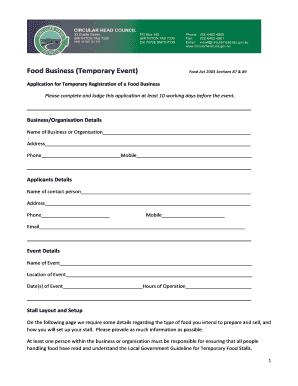 Temporary Food Business Registration Application