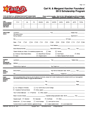 Carl N. & Margaret Karcher Founders’ Scholarship Application