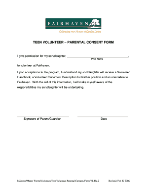 Teen Volunteer Parental Consent Form