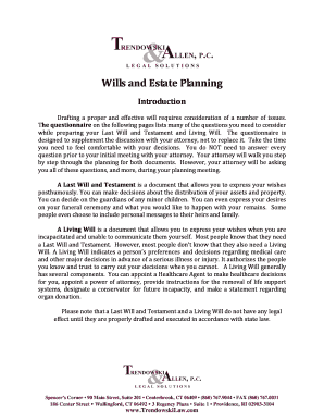 Wills and Estate Planning Questionnaire