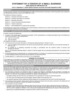 Small Business Vendor Statement Form 2