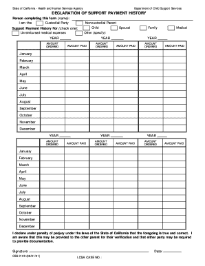 California Child Support Payment History Declaration