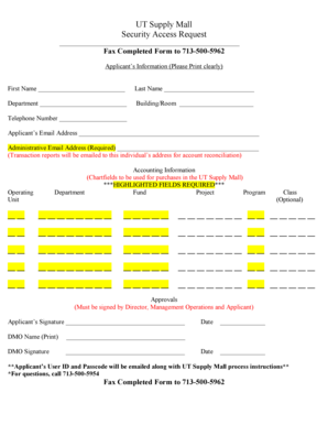 UT Supply Mall Security Access Request