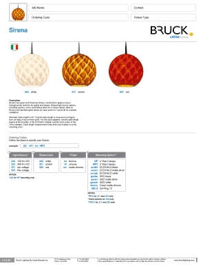Bruck Lighting Fixture Order Form