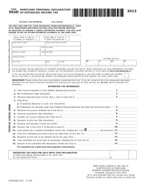 Maryland Personal Declaration of Estimated Income Tax
