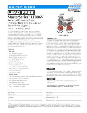 FEBCO LF886V Reduced Pressure Zone Detector Assembly Specification Sheet