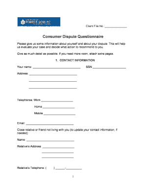 Consumer Dispute Questionnaire
