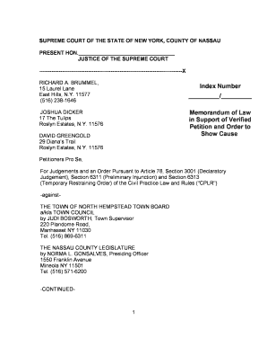 SUPREME COURT OF THE STATE OF NEW YORK, COUNTY OF NASSAU PRESENT HON