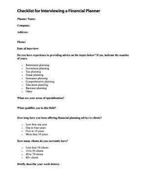 Checklist for Interviewing a Financial Planner