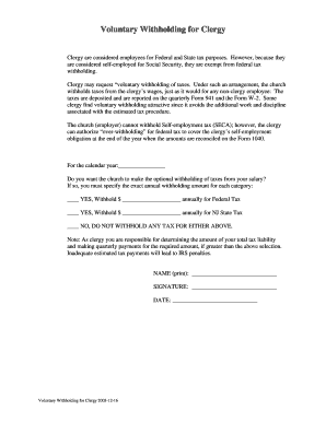 Voluntary Withholding for Clergy Form