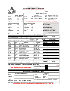 Alcorn State University Football Game Ticket Order Form
