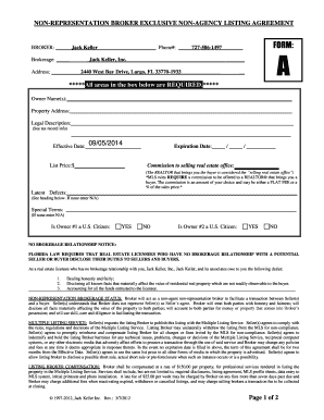Florida Non-Representation Broker Exclusive Non-Agency Listing Agreement