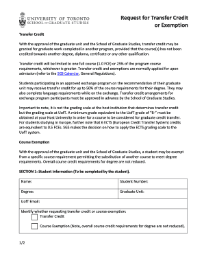 Request for Transfer Credit or Exemption