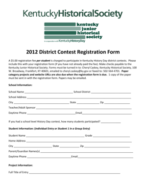 Kentucky History Day District Contest Registration Form