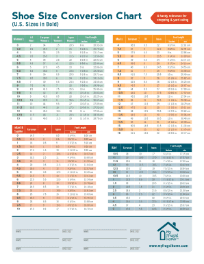 Fillable Online Shoe Size Conversion Chart Fax Email Print - pdfFiller