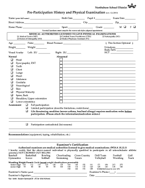 Northshore School District Pre-Participation Physical Examination Form