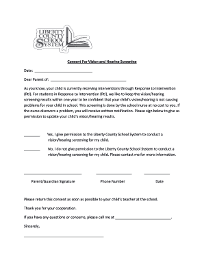 Consent for Vision and Hearing Screening