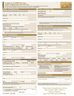 BMW Gold Card Application Form