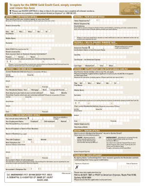 BMW Gold Credit Card Application Form