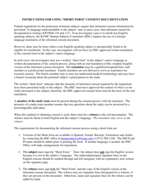 Short Form Consent Documentation