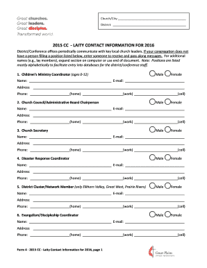 Laity Contact Information Form 2016