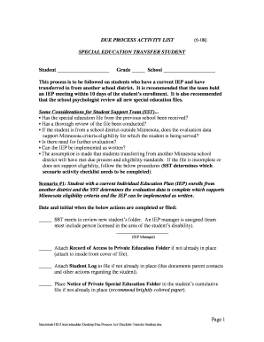 Special Education Transfer Student Due Process Checklist