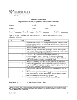 Effective Instruction Implementation Integrity Checklist