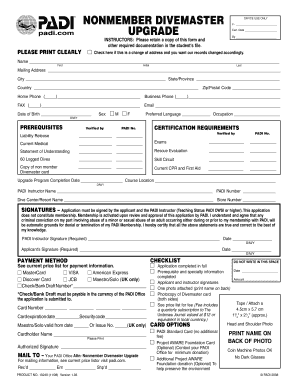PADI Divemaster Upgrade Application