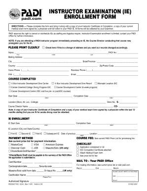 PADI Instructor Examination Enrollment Form