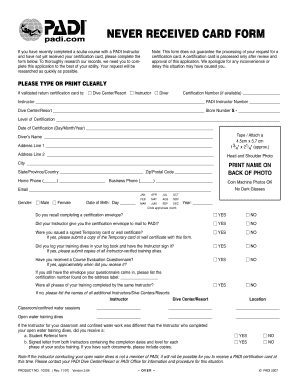 PADI Certification Card Request Form