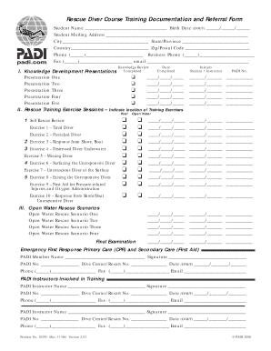 Rescue Diver Course Training Documentation and Referral Form