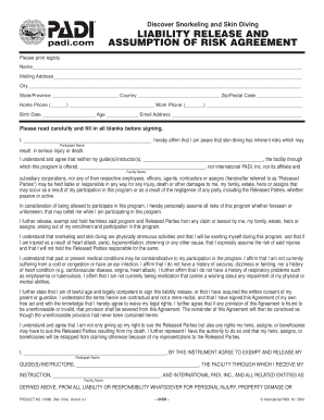Snorkeling and Skin Diving Liability Release