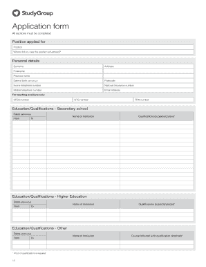 UK Employment Application Form