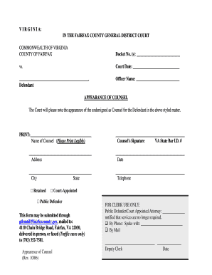 Virginia Appearance of Counsel Form
