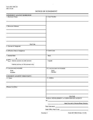 Notice of Judgment Against Borrower