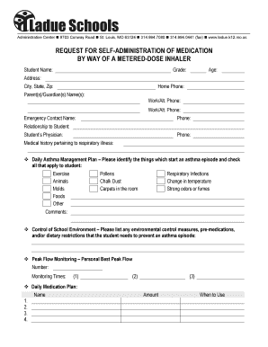 Request for Self-Administration of Medication by Inhaler