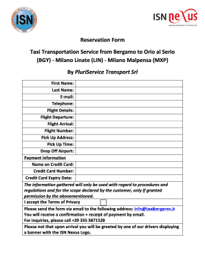 Taxi Reservation Form