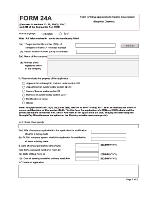 Form 24A Application to Central Government