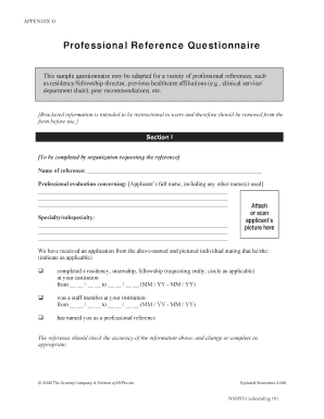 Professional Reference Questionnaire