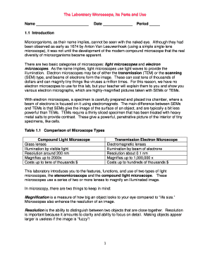 Laboratory Microscope Parts and Use Worksheet