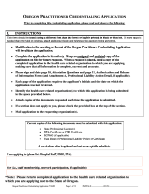 Oregon Practitioner Credentialing Application