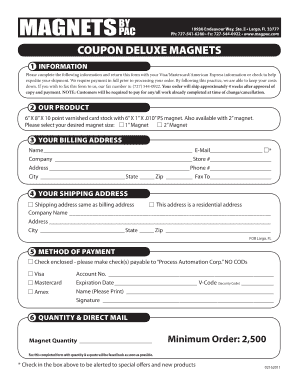 Coupon Deluxe Magnets Order Form