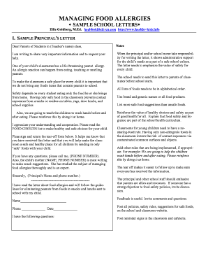 School Food Allergy Notice Letter