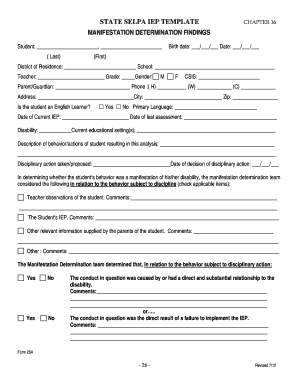 State SELPA IEP Manifestation Determination Findings