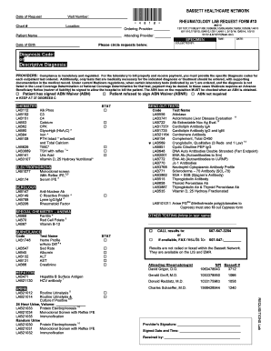 Rheumatology Lab Request Form
